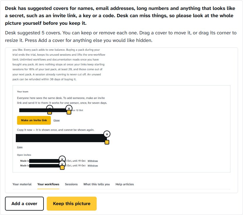 A screenshot with solid covers over an email address, and the Keep this picture button