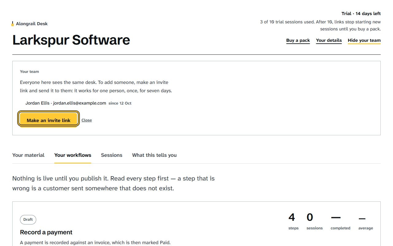 Step 2: Click Make an invite link to get a one-time invite link, with a note that it can only be shown once.