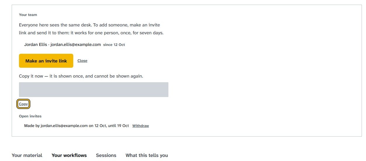 Step 3: Click Copy; the link shows Copied.