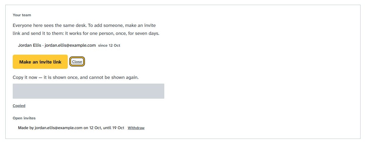 Step 4: Click Close to close the Your team panel and show the Your workflows tab.