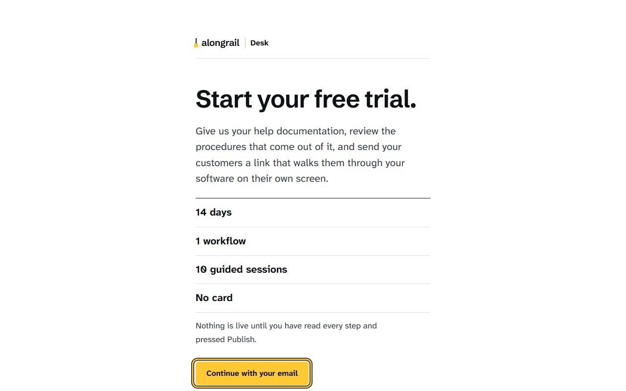 Step 1: Click “Continue with your email”. The “Sign in to Alongrail” page opens, asking for an email address.