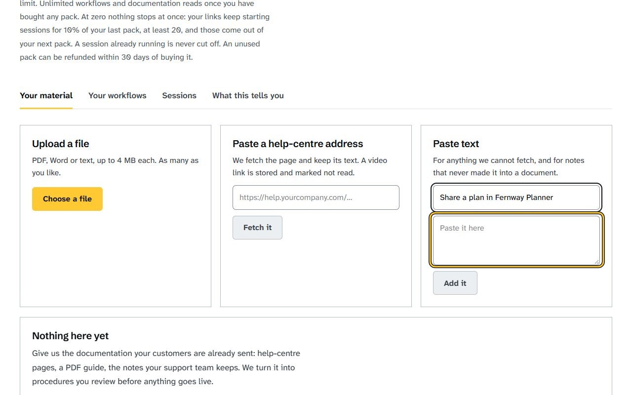 Step 8: Click the “Paste it here” field under Paste text and paste your help article’s text. The field shows the text you pasted.