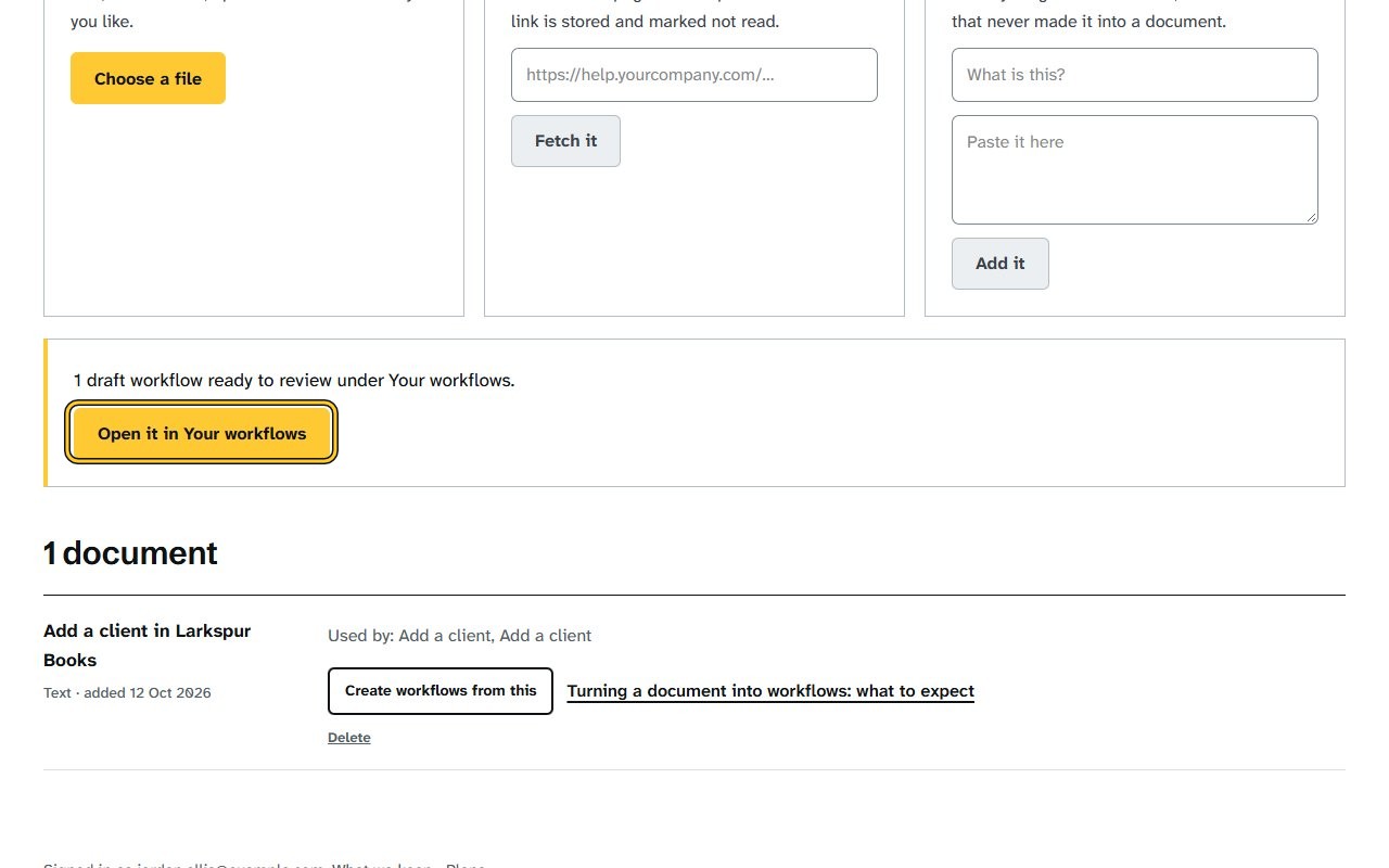 Step 3: Click “Open it in Your workflows” (“Open them in Your workflows” when there is more than one). Your new drafts open under Your workflows.