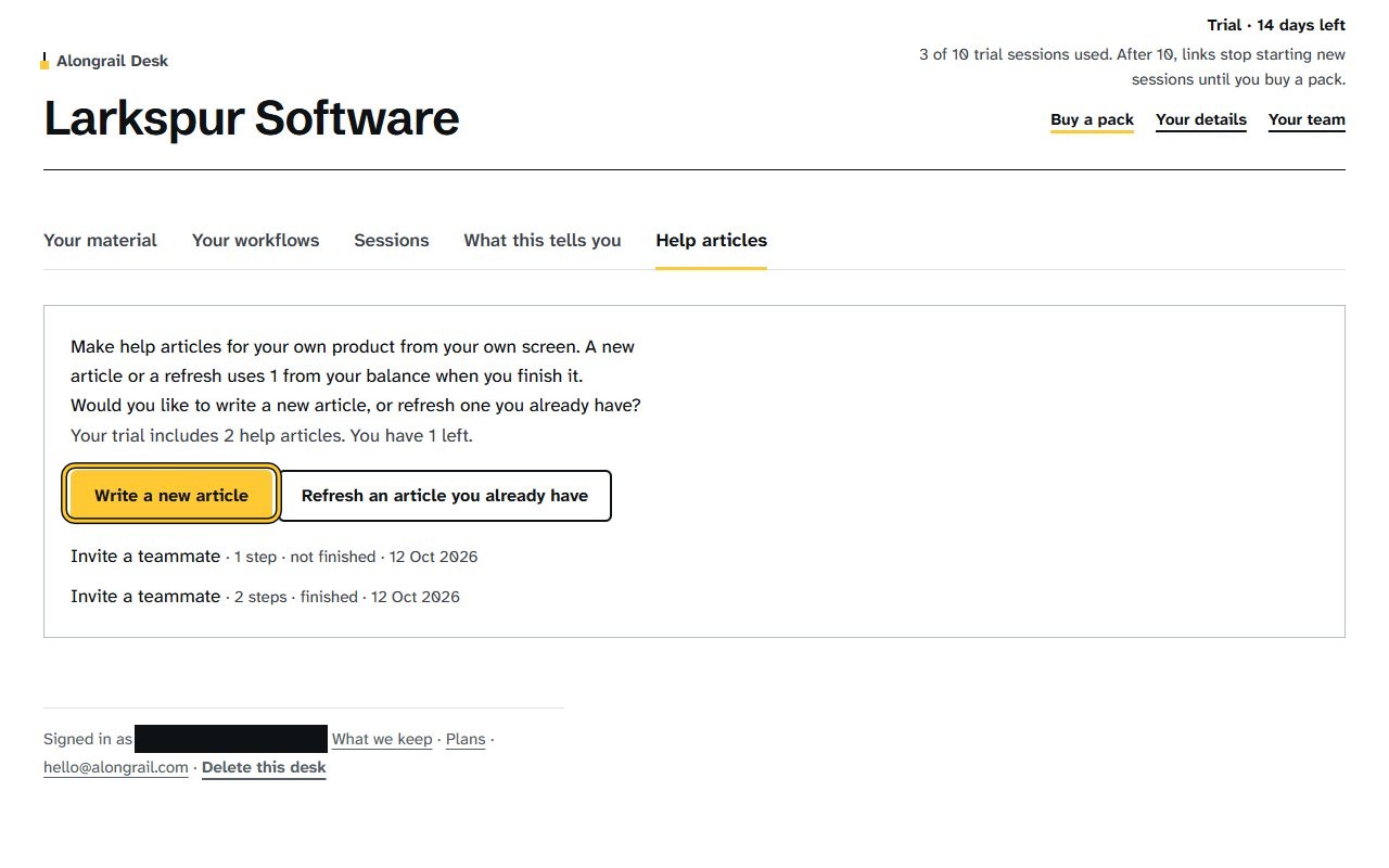 Step 1: On your dashboard’s Help articles tab, click Write a new article.