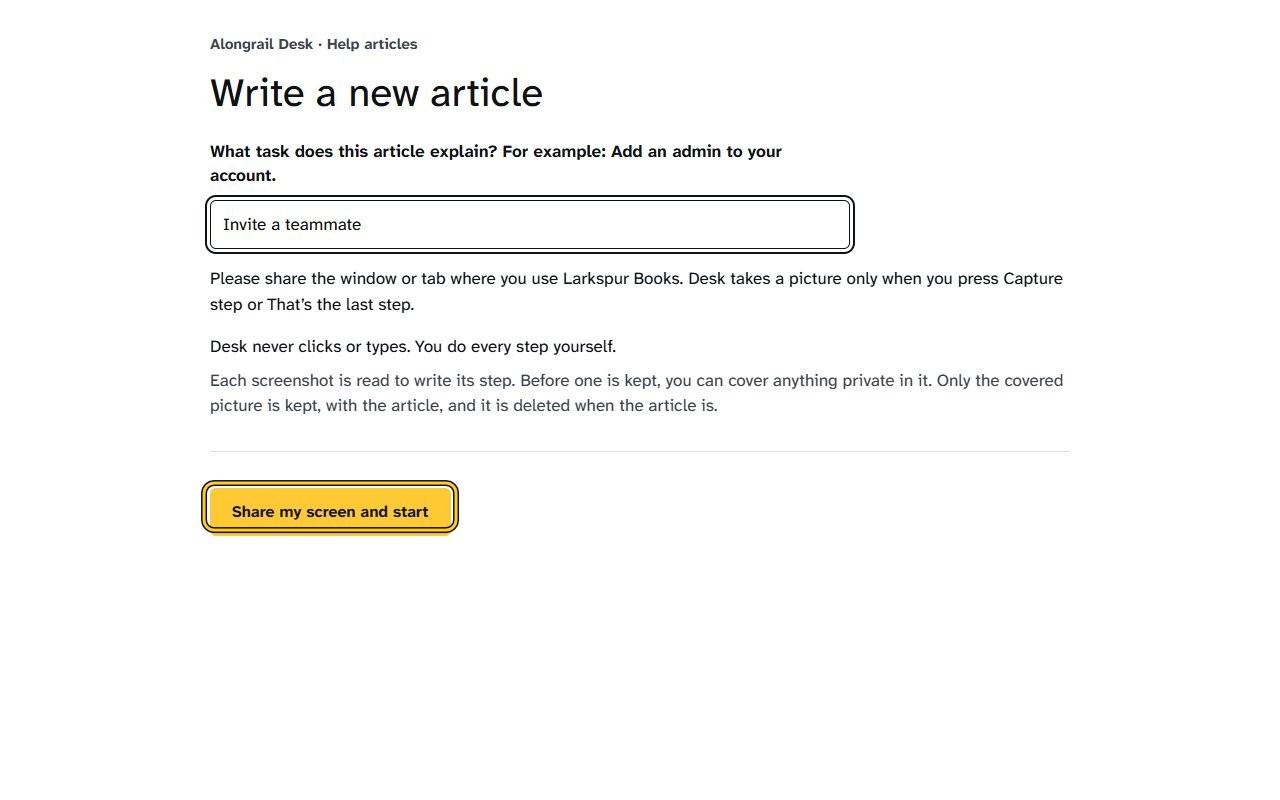 Step 2: Write the task the article explains, then click Share my screen and start.