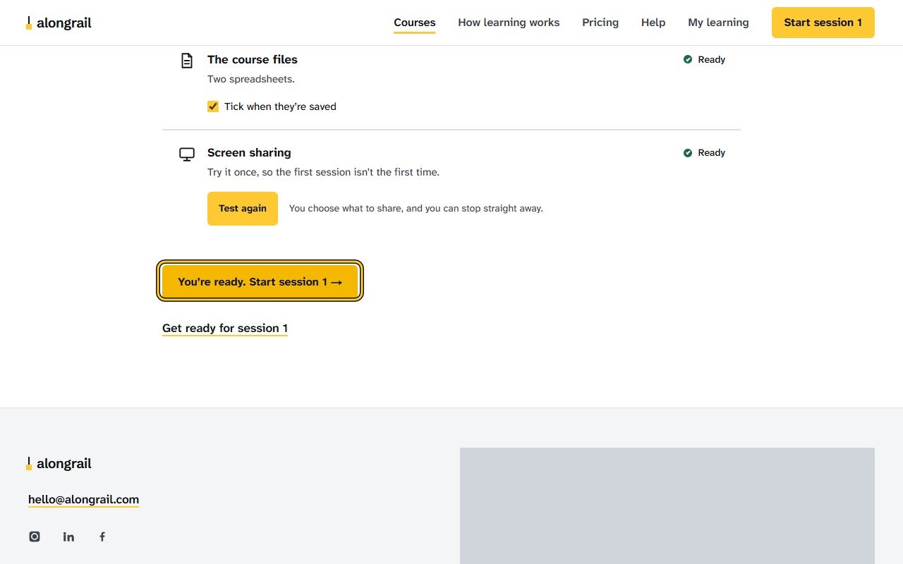 Step 3: Click “You’re ready. Start session 1”; the page for session 1 opens.
