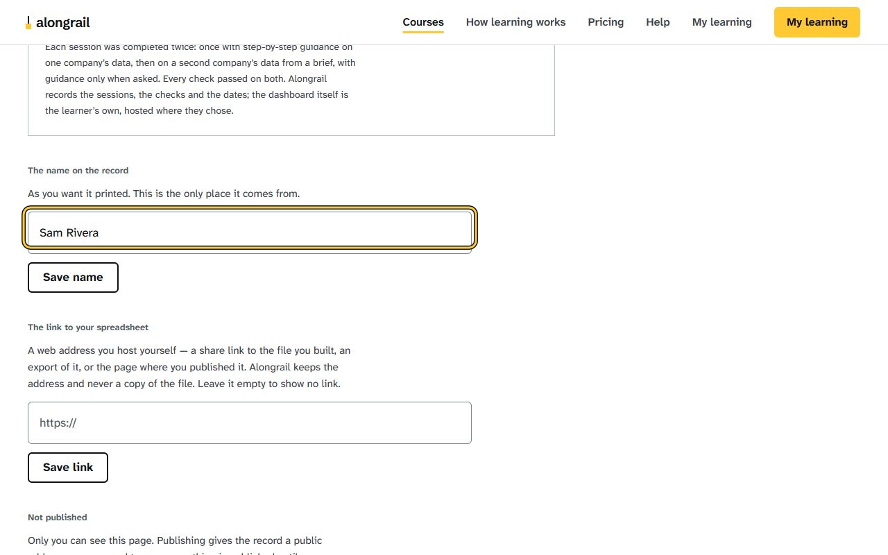 Step 1: Edit the name in the field under “The name on the record”.