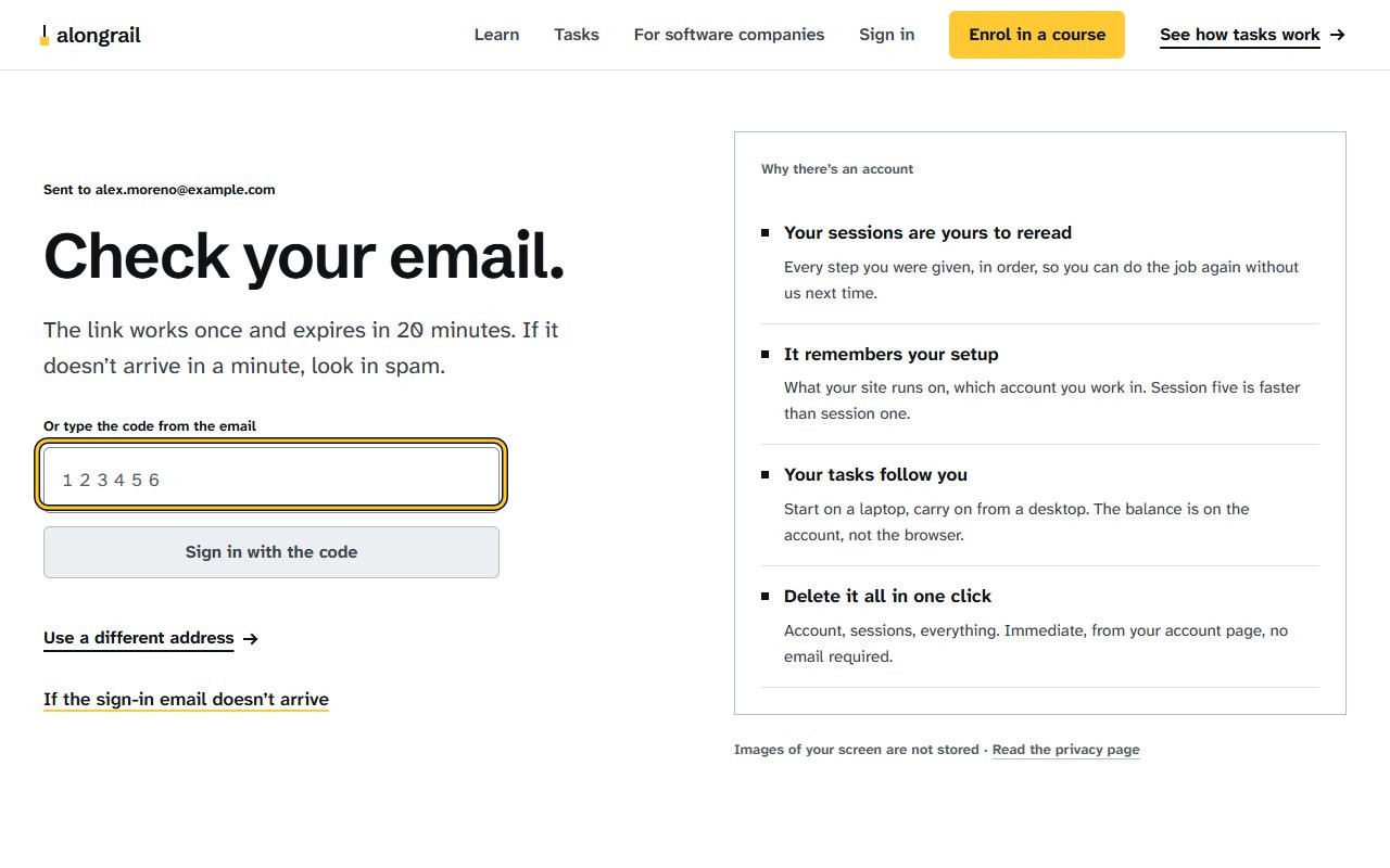 Step 3: Type the code from the email into the code field; the Sign in with the code button becomes active and highlighted.